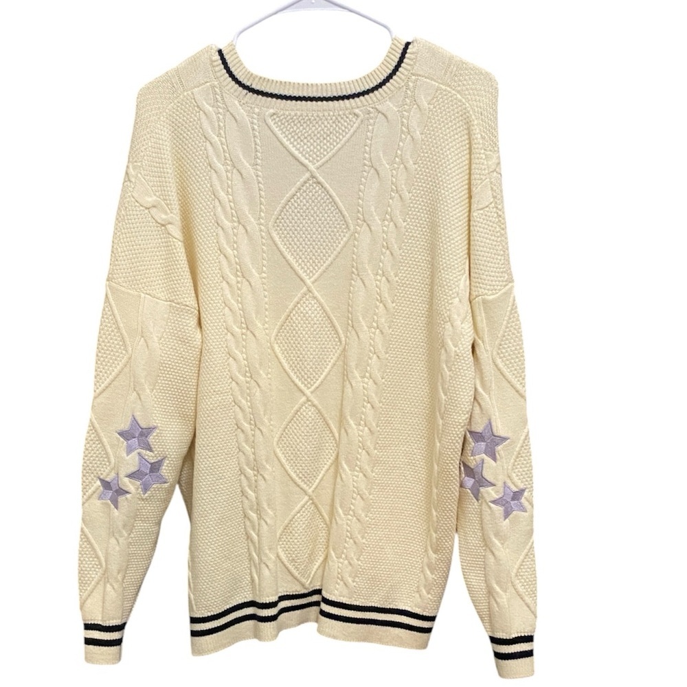 Women’s Cream Cable Knit V-Neck Sweater with Navy Trim size XS mall - Picture 11 of 15